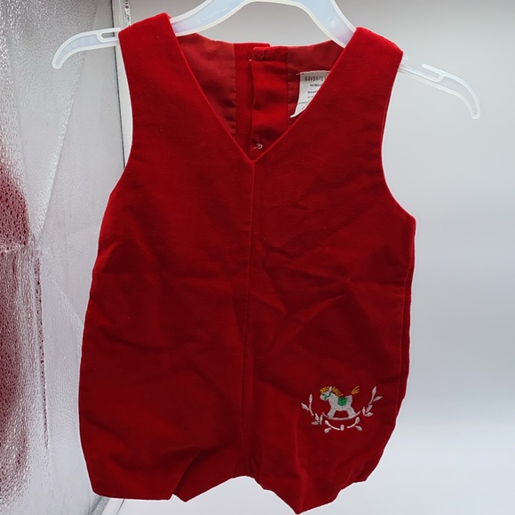Vintage Christmas Infant Boys Newborn Romper Red Rocking Horse Embroidery - Picture 7 of 7